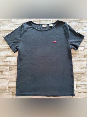 Levi's Women's Short Sleeve Ribbed Crewneck Tee - Black with Red Logo Sz Small